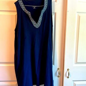 Lands End women’s plus 3x cotton navy embroidered v neck dress or beach coverup